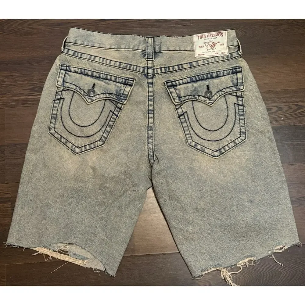 TRUE RELIGION BOBBY BIG T DISTRESSED SHORTS MENS SZ 33 $174